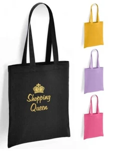 Shopping Queen Print Tote Shopping Bag 100% Cotton with long handles - Picture 1 of 11