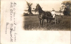 RPPC Photo Postcard Belle Olson & Horse Buggy Ortonville MN 1913 Funeral Note - Picture 1 of 4