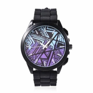 STRADA Geometric Pattern Watch Men's with Black Silicone Band - Picture 1 of 7