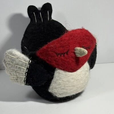 NWT Felted Woodpecker Planter Pot Black Red Bird Fair Trade Craft DZI 7" - Image 1 of 4