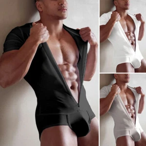 Hombres Una Pieza Manga Corta Músculo Fitness Body Leotardo Ropa Interior Pantalones Cortos EE. UU. - Imagen 1 de 15