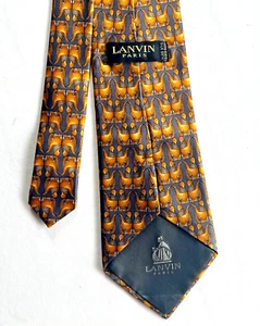 Herren LANVIN 100 % Seide Krawatte ÄGYPTISCHE Vögel Gold & Grau Hergestellt in Paris Frankreich - Bild 1 von 9