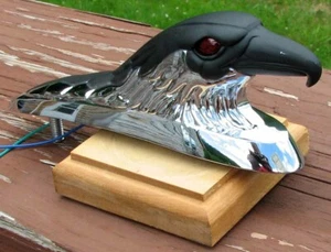 NOS ILLUMINATED BLACK and CHROME EAGLE HOOD ORNAMENT MASCOT THE EYES LIGHT UP - Picture 1 of 13
