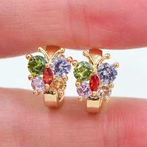 18K Yellow Gold Filled Women Multicolor Mystic Topaz Butterfly Huggie Earrings - Picture 1 of 2