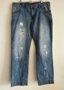Desigual Mens Jeans Size 36 Blue Straight Regular Fit Denim Distressed Logo - Picture 1 of 20