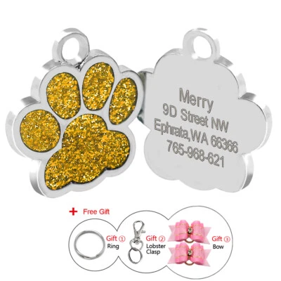 Блестящие персонализированные идентификационные бирки с гравировкой на имя питомца собаки кошки дисковый ошейник банты для волос - Изображение 1 из 4