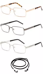 Occhiali da lettura quadrati struttura in metallo 3 pz montatura ottica cerniera aperta molla tempio - Foto 1 di 2