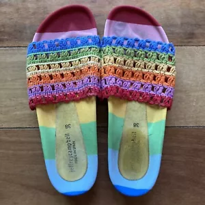 JEFFREY CAMPBELL Womens Size 38 Knit Crochet Slide Sandals - Rainbow Shoes - Picture 1 of 5