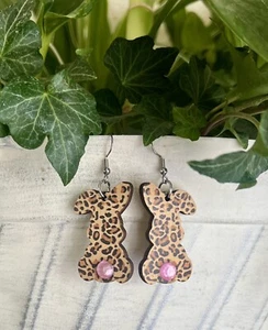 Osterhase Ohrringe Holz Leopard Strass Baumeln Schmuck NEU - Bild 1 von 4