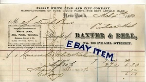 1880 NEW YORK CITY Billhead BAXTER & BELL Nassau piombo bianco e zinco Co. PERLA ST. - Foto 1 di 1