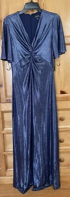 Новый с Ярлыками Tahari узел спереди локоть рукав металлический Джерси длинное платье платье синий размер 8 - Изображение 1 из 4