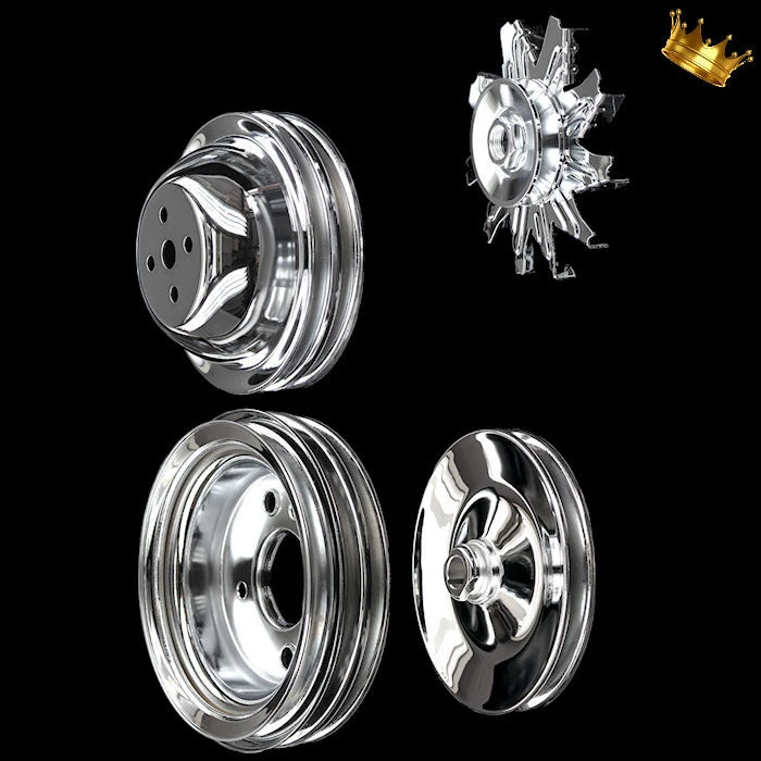 Chrome big block Chevy pulleys complete set for bb Chevrolet 396 427 454 - Image 1 of 1