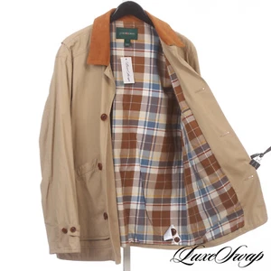 J. Crew Always Khaki Twill Corduroy Collar Plaid Lined Classic Barn Coat L NR - Picture 1 of 8