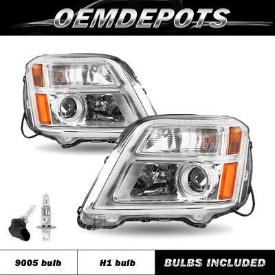 For 2010-2015 GMC Terrain Halogen Chrome Housing Amber Headlights LH+RH w/ Bulbs - Image 1 of 4