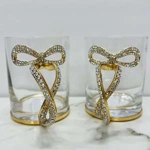 NUOVO oro e strass BOW manico tazza vetro caffè tè Bling Glam SET DI 2 - Foto 1 di 5