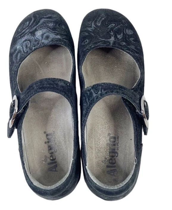 Sapato confortável Alegria Mary Jane feminino tamanho 7.5 preto camurça em relevo - Imagem 1 de 4