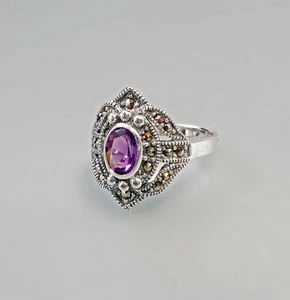9927264 925er Silver Ring with Marcasites and Amethyst Gr.54 - Picture 1 of 2