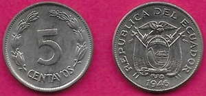 ECUADOR 5 CENTAVOS 1946 UNC 1 ANNO TIPO,BANDIERA BRACCIA DRAPPEGGIATE,DATA SOTTO,DENOMINAZIONE - Foto 1 di 1