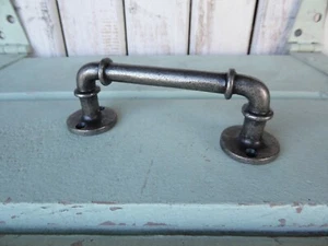 Antique Nickel PIPE HANDLE Drawer Pull Industrial Modern Steampunk Plumbing DIY - Picture 1 of 5