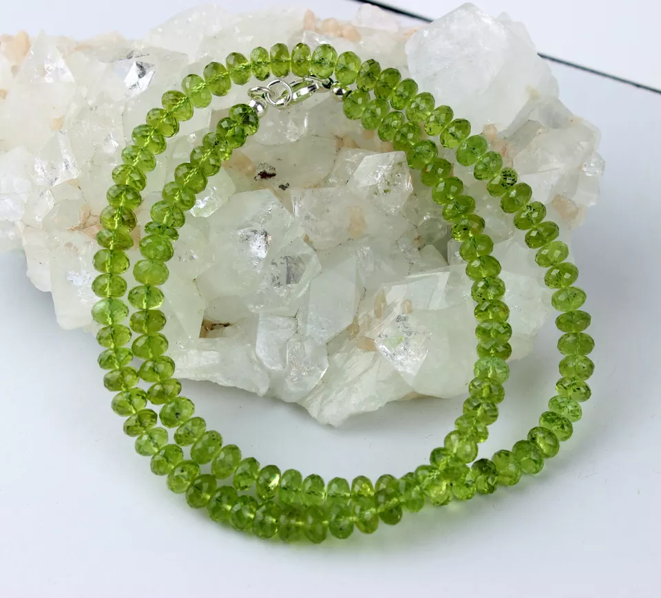 Exklusive Peridot Kette,edelsteinkette Olivin Grün Rondell Collier AAA Qualität - Bild 1 von 4