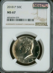 2018 P KENNEDY HALF DOLLAR NGC MS67 PQ LOW POP MAC SPOTLESS . - Picture 1 of 2