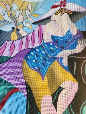 Shelbi~Mod Bohemian Lady In Hat~High Fashion~Handpainted Needlepoint ~Large  - Image 1 of 4