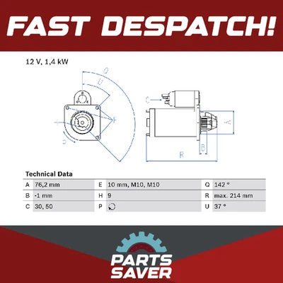 Starter Motor fits VOLVO V50 545 2.4 04 to 10 Bosch 36050273 8602924 8622742 - Изображение 1 из 4