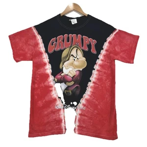 Vintage 90's Disney Shirt Snow White 7 Dwarves Grumpy Size Medium Red Tie Dye - Picture 1 of 9