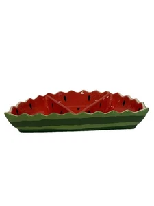 Pier 1 Imports Hand Painted Ceramic 1/2 Round Watermelon  3 Divided Platter - Picture 1 of 7