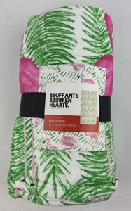 Bouffants & Broken Hearts Beach Towel Pink Flamingo By Kendra Dandy NWT 36x70 - Picture 1 of 8