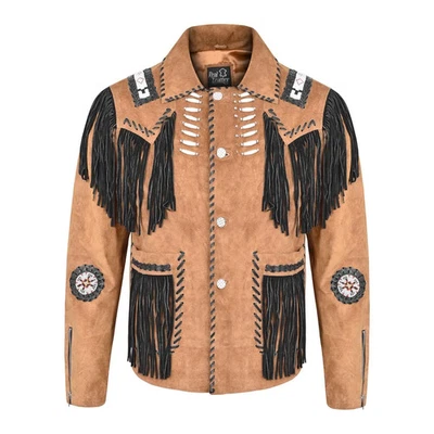 Handmade Fringe Real Suede Brown Leather Western Jacket Vintage Cowboy Style - Image 1 of 4