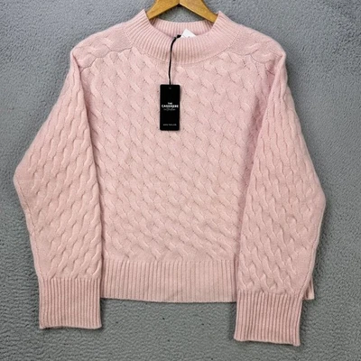 Suéter Ann Taylor 100% Cachemira Mujer Medio Rosa Claro Tejido con Cable Cuello Redondo NUEVO Foto 1 de 4