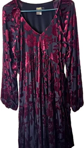Red & Black Burnout Velvet Dress Lined Tier Empire Waist Fairy Floral Sheer Goth - Picture 1 of 15