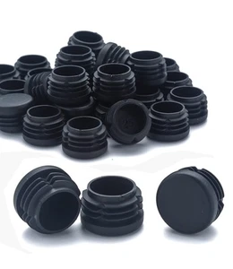 Black Chair End Caps 24 Pack 1-1/8 inch Plastic Plugs Furniture Glides - Picture 1 of 6