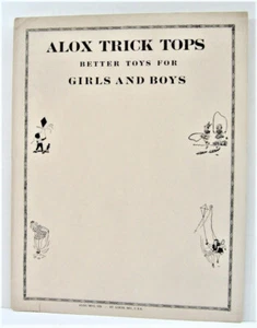 Letrero de precio de cartón vintage de 1940 Alox Trick Tops & Toys Alox Mfg Co St Louis - Imagen 1 de 1