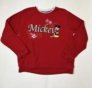 Vintage Disney Womens Red Mickey Crew Neck Pullover Fleece Sweatshirt Sz Large L - Picture 1 of 3