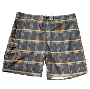 OP Board Short Mesh Lined Elastic Waist Ties Pocket Logo Gray Plaid 2XL (48") - Picture 1 of 12