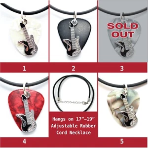 Rhinestone Guitar Charm Necklace -- Various Colors - Picture 1 of 8