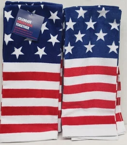 2 SAME PRINTED TERRY TOWELS (16.5"x26") PATRIOTIC, USA FLAG, STARS & STRIPES, KO - Picture 1 of 11