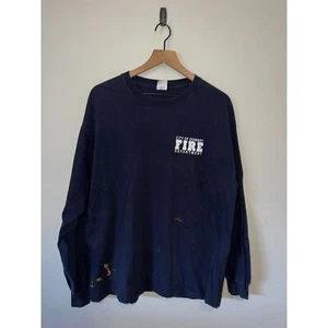 Y2K City Of Downey Fire Department Blue Long Sleeve Shirt 2000s XL X-Large - Picture 1 of 10