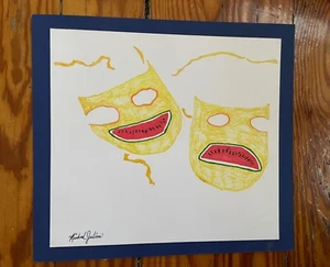 Signiert Outsider Kunst Wassermelonenmund Komödie Tragödie Masken Theater - Bild 1 von 5