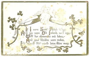 St. Patrick's Day Postcard W/ Poem Clovers Embossed NP c1909-15 - Picture 1 of 2
