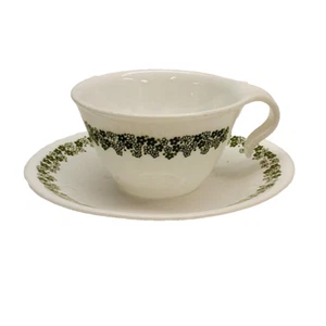 Vintage 1970s Spring Blossom Green/White Corelle Coffee Cup & Saucer Hook Handle - Picture 1 of 8