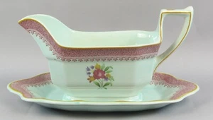 Vintage Adams Lowestoft Calyx Ironstone Gravy Sauce Boat With Fixed Saucer - Picture 1 of 9