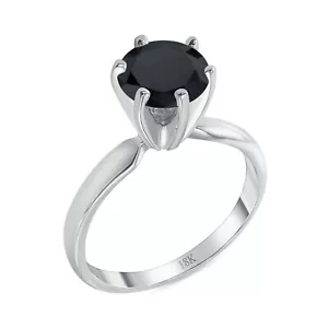 1,50 kt runder schwarzer echter massiver 18 K Weißgold Solitär Verlobungsring Ehering - Bild 1 von 3