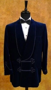 Chaqueta de Fumar Para Hombre Terciopelo Azul Noche Fiesta Ropa Elegante Cena Blazer Abrigos - Imagen 1 de 3