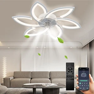 Modern Fan Lights Flush Mount LED Ceiling Light,with Remote 6 Blades for Bedroom - Picture 1 of 5