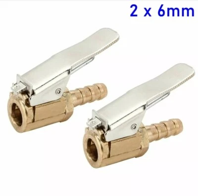 2 x Tyre Valve Air Chuck Inflator Pump Connector Adapter Brass Clip on Car 6mm - Image 1 of 2