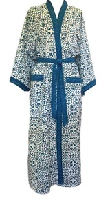 Anokhi Blue & White Robe/Dressing Gown, 100% Cotton, Ankle Length - Picture 1 of 1