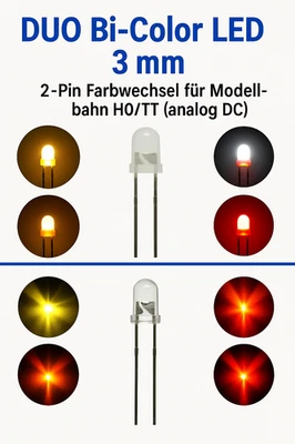 SCHÖNWITZ Duo LED 3 mm Bi-Color 2-Pin Lichtwechsel für Loks Triebwagen H0 TT 1:87